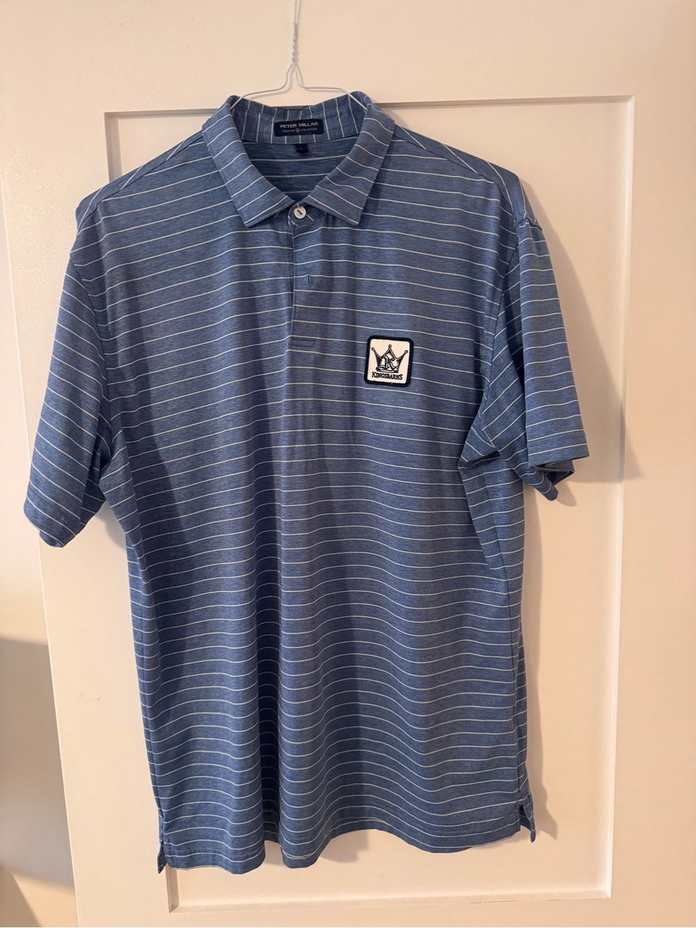 Peter Millar Blue Striped Polo with Chest Patch